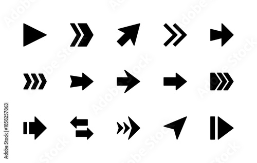 Arrows related vector silhouette icons set. Isolated icon collection such as undo, redo, back, forward, sync, repeat, shuffle, arrows, set, up and more.