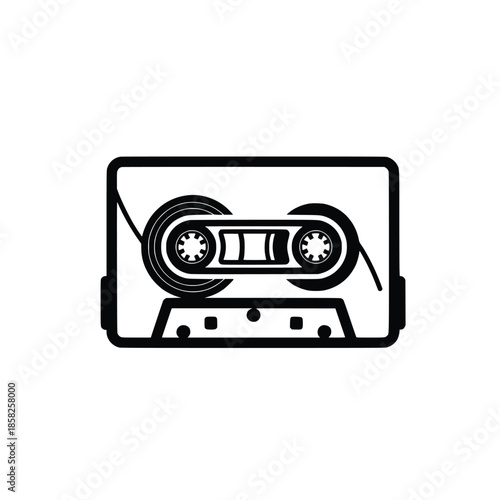 Vector retro cassette tape outline. Black and white vintage mixtape line art icon isolated on white background
