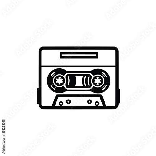 Vector retro cassette tape outline. Black and white vintage mixtape line art icon isolated on white background