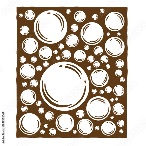 Vintage Brown background with white bubbles of various sizes  soap suds or water bubbles illustration