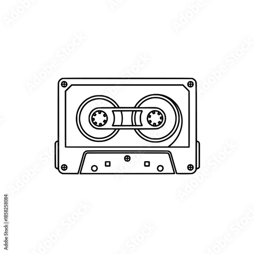 Vector retro cassette tape outline. Black and white vintage mixtape line art icon isolated on white background