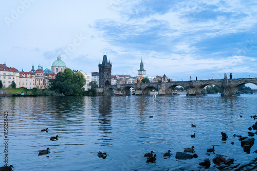 Charles Bridge and Vltava river in Prague	, Czech Republic