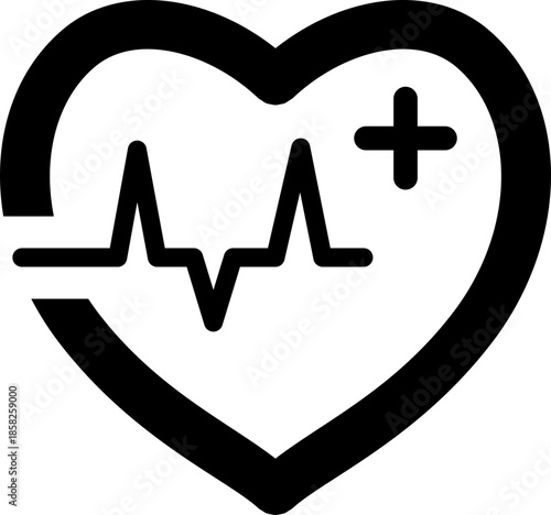 Health Icon With Heartbeat. Representing Healthy Cardio And Care.