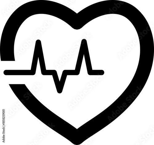 Health Icon With Heartbeat. Representing Healthy Cardio And Care.