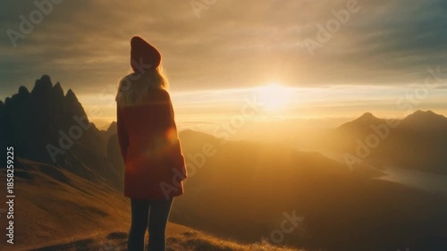 Inspirational New Year Sunrise With Person Looking Toward Future