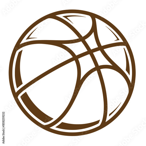 Vintage Brown basketball illustration in brown lines on white background