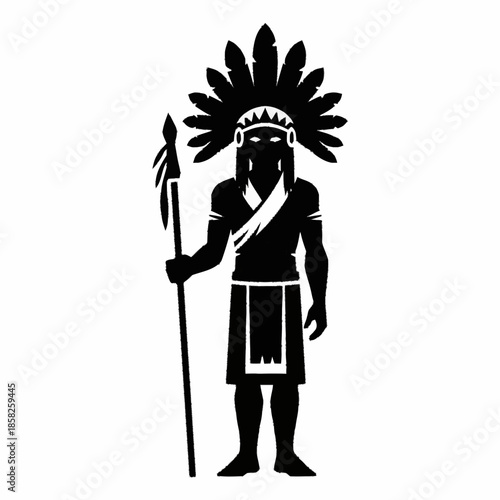 Native American Chief Silhouette with Headdress and Spear.