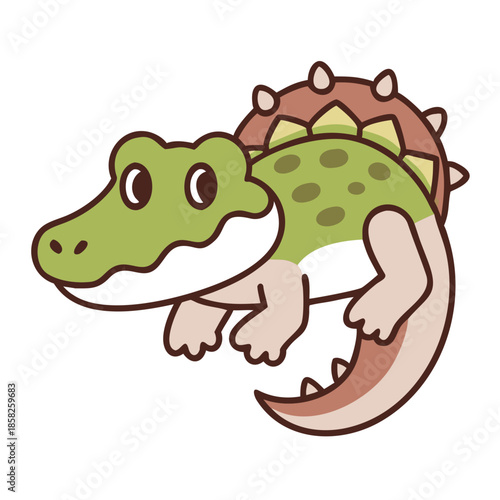 A cute green baby dinosaur cartoon character is a funny monster illustration of an isolated wild reptile or amphibian lizard with a fun crocodile art style