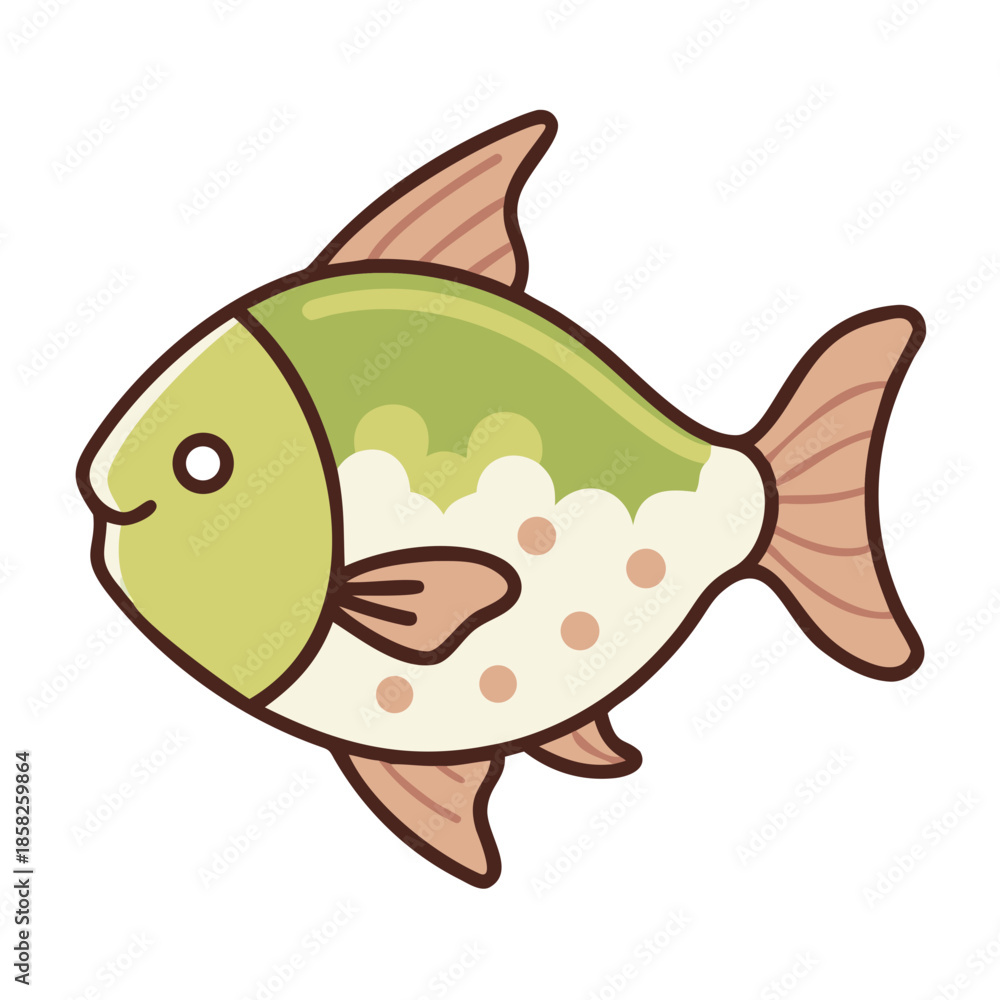 Fototapeta premium A cute cartoon fish holding a fishing rod underwater creates a funny vector illustration of marine nature for a sea-themed aquarium design or seafood symbol