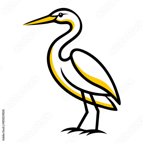 A majestic great blue heron with grey feathers and a sharp yellow beak perches on a branch against a white background, capturing the elegant wildlife of a Florida lake or pond