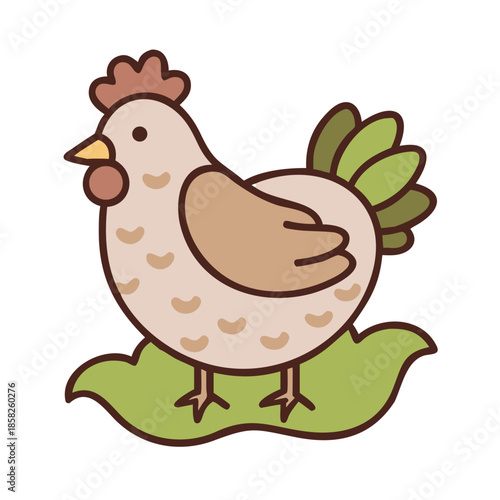 Cute hen with chick cartoon illustration on white background