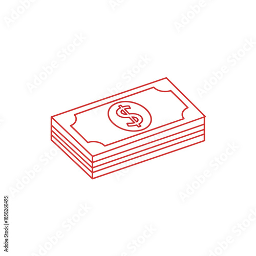 Line Art Illustration of a Stack of Cash with Dollar Sign for Financial Themes