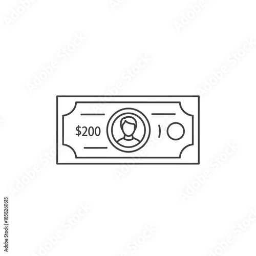 Minimalist Illustration of a $200 Banknote for Financial and Banking Concepts