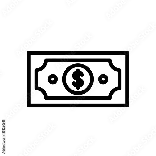 Minimalist Black and White Icon of Paper Money Banknote for Financial Theme