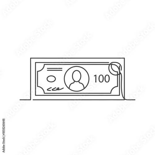 Minimalist Illustration of a One Hundred Dollar Bill with Visualization of Currency Design