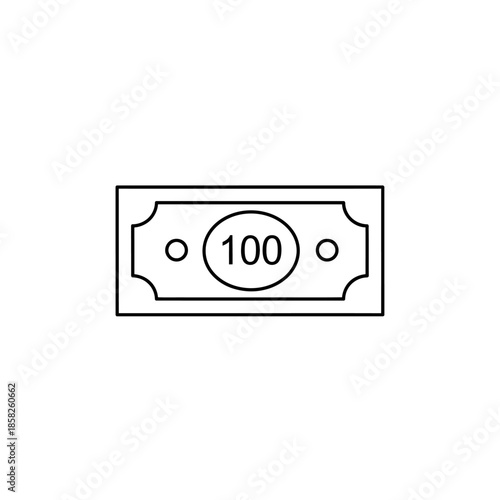 Minimalist Black and White Illustration of a Currency Banknote with 100 Denomination