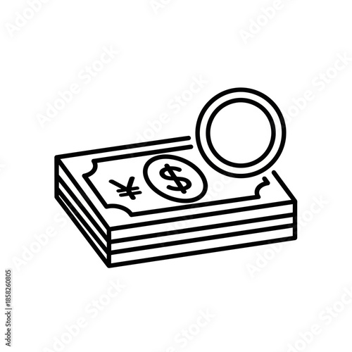 Minimalist Illustration of Currency Notes and Coin for Financial Concepts