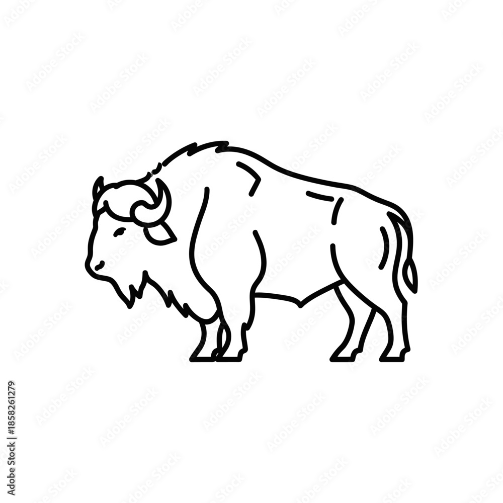 Fototapeta premium Minimalist Line Art Illustration of a Bison for Wildlife and Nature Projects