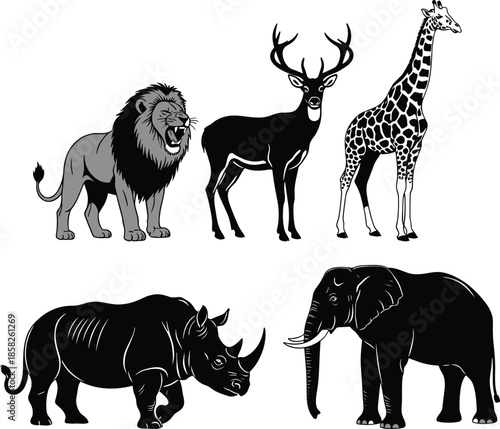 Photography Lion silhouette, deer silhouette, giraffe silhouette, rhinoceros silhouette, ele