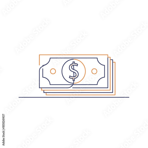 Minimalist Line Art Illustration of Dollar Bills for Financial and Banking Concepts