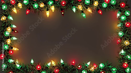 empty christmas festive frame for text made from shining garland lights, copyspace for greetings, holiday promotions, sales, and discounts