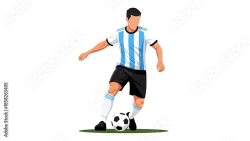 Faceless Football Player Dribbling Soccer Ball in Argentina Colors Vector Illustration