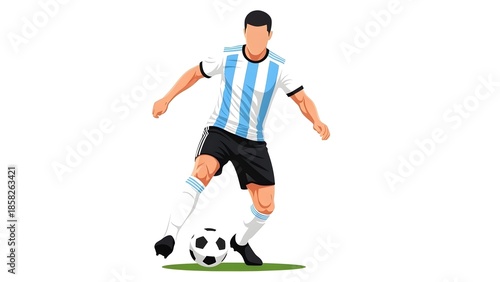 Faceless Football Player Dribbling Soccer Ball in Argentina Colors Vector Illustration