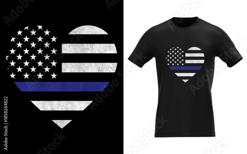 Thin Blue Line American Flag Heart Police