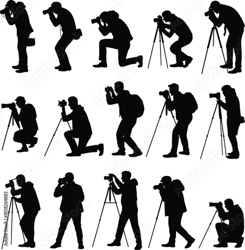 Silhouettes of photographers taking in various poses