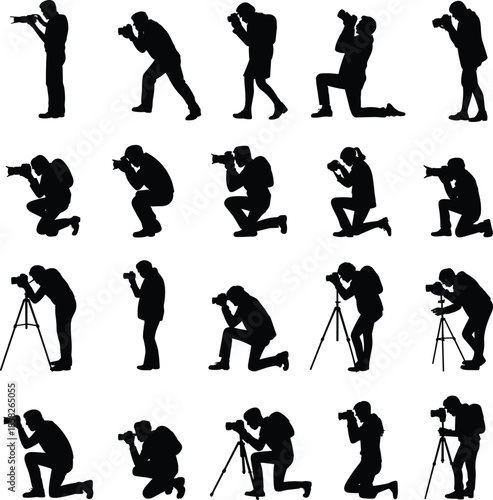 Silhouettes of photographers taking in various poses 1