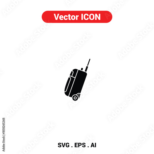 Vector icon of a rolling suitcase standing upright with a minimalist, travel-themed design