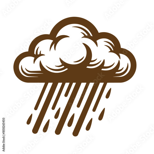 Vintage Brown rain cloud with raindrops falling down weather symbol