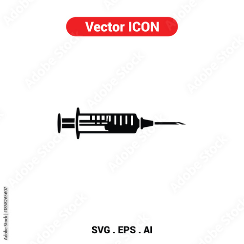 Vector icon of a syringe poised for injection with a medical, sterile aesthetic