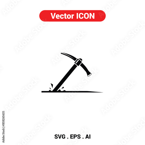 Vector icon of a pickaxe digging into the ground with a rugged industrial feel