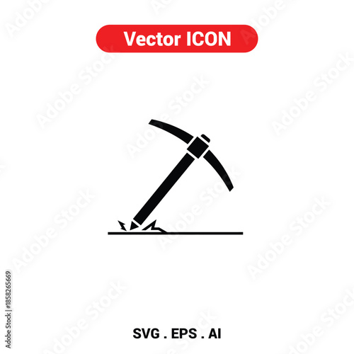 Vector icon of a pickaxe breaking ground with a rugged industrial feel
