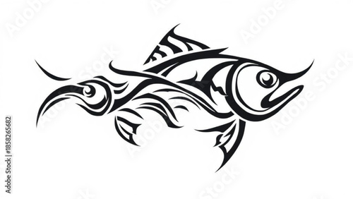 Black and white tribal tattoo fish vector illustration of an isolated marine animal for sea and ocean nature art