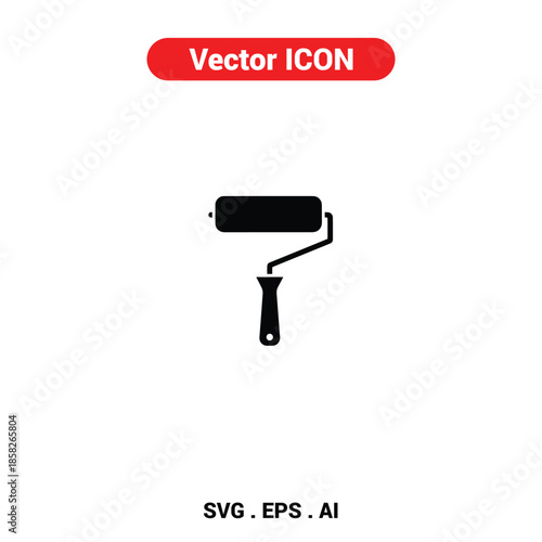 Vector icon of a paint roller standing upright with a minimalist, professional aesthetic
