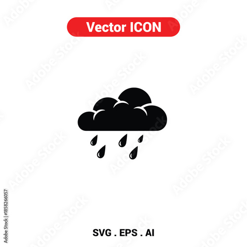 Vector icon of a rain cloud drizzling with a gloomy, atmospheric weather forecast