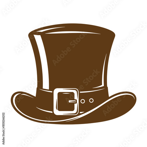 Vintage Brown top hat with buckle and belt isolated on white background