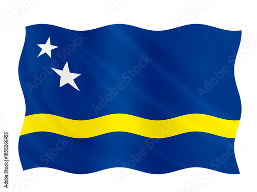 Digital composite. ..Flag of Curacao waving with a fabric overlay. ..Curacaoan, Korsou, Curaçao.PNG file