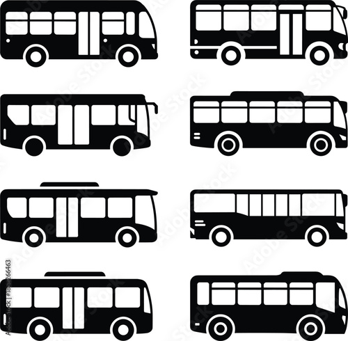 Six Black and White Bus in Different Styles transportation