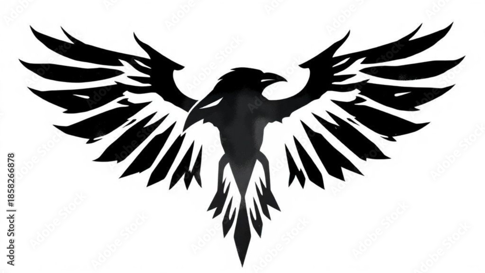 Fototapeta premium Black silhouette vector illustration of a wild eagle and hawk with wings spread in flying flight design for a bird tattoo logo symbol or nature art wildlife animal feather sign