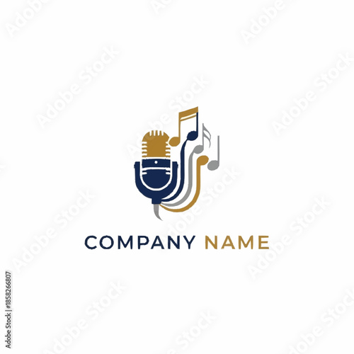 Music and Microphone Logo Design Template for Company Branding.
