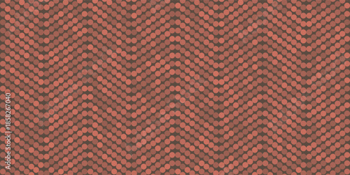 Abstract dotted pattern with small brown and red circles forming slanted wavy lines in red, brown and purple tones. Modern geometric vector background design for creative, decorative and digital use.