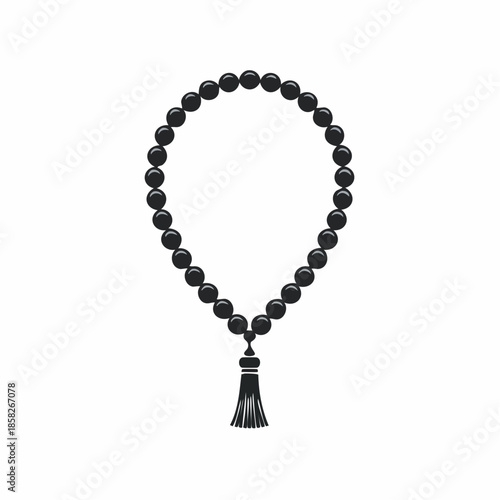 Islamic Prayer Beads Tasbih Silhouette on White Background Religious Object Traditional Accessory Muslim Rosary Black Beads Islamic Worship Aid Spiritual Tool Meditation Aid