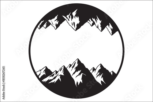 Minimalist Circular Mountain Logo with Symmetrical Reflection
Black and White Geometric Mountain Badge with Mirrored Peaks