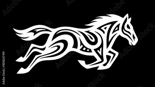 Black stallion horse head silhouette vector illustration featuring a tribal animal tattoo design as a wild nature mascot symbol in black art drawing style
