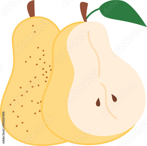 Yellow Pear fruit and sliced ​​pear