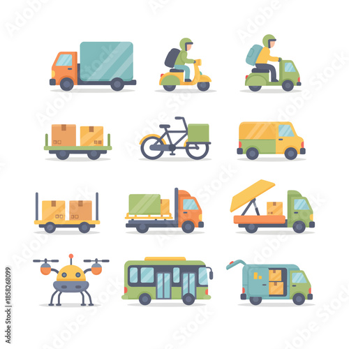 Logistics and Cargo Delivery Vehicle Icons