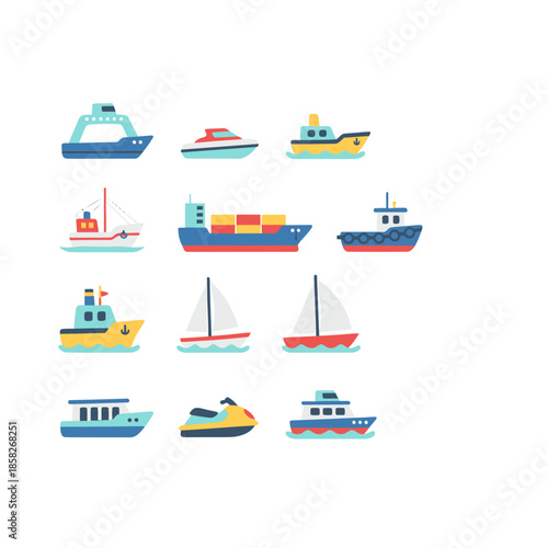 Ship and boat transport icons